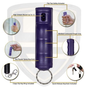 purple pepper spray flip top keychain