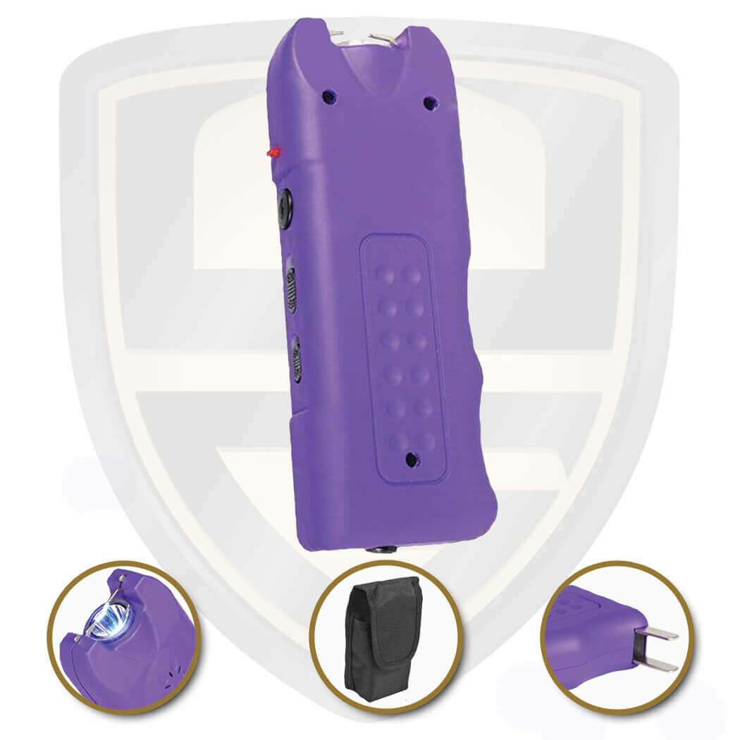 purple stun gun with alarm flashlight