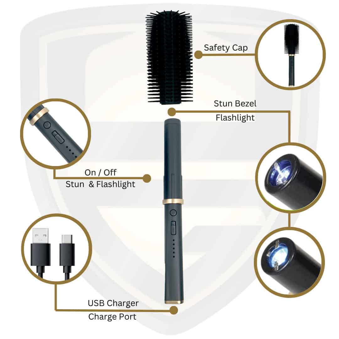 Disguised Stun Gun Hair Brush With Flashlight