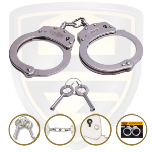Steel Chain Handcuffs Silver Plated Double Lock Cuff UZI Brand